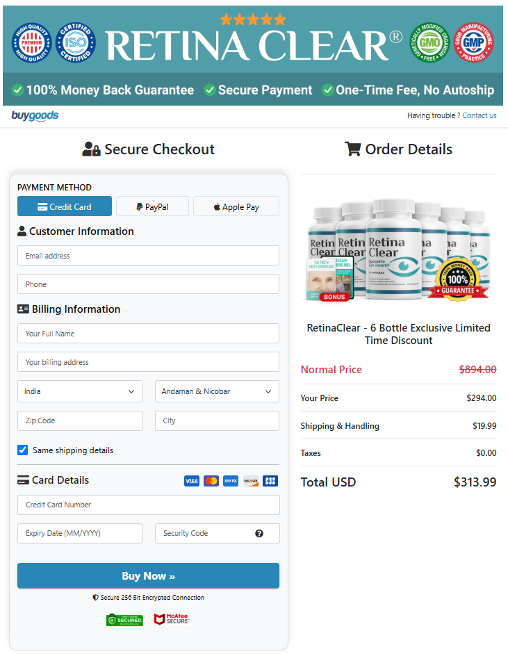 Retina Clear Checkout Page